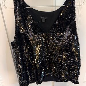 Ann Taylor Black and Gold Sequin Blouse